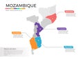 Mozambique map infographics vector template with regions and pointer marks