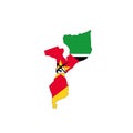 Mozambique national flag in a shape of country map