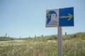 Mozarabic Way to Santiago sign pole, Campanario, Spain