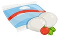 Mozarella icon. Cartoon soft cheese in plastic bag Royalty Free Stock Photo