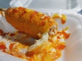 Mozarella stick with cheese sauce. Royalty Free Stock Photo