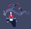 Mozart performed his music on the harpsichord. Cute cartoon vector