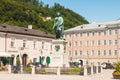 Mozartplatz Mozart square in the old town with a statue of Wolfgang Amadeus Mozart, Salzburg, Austria Royalty Free Stock Photo