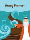 Mozes splitting the red sea and ordering let my people go out of Egypt. story of Jewish holiday Passover.