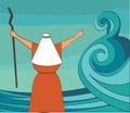 Mozes splitting the red sea and ordering let my people go out of Egypt. vector and illustration Royalty Free Stock Photo