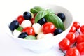 Mozzarella, black olives and tomato salad Royalty Free Stock Photo