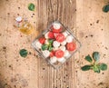 Mozzarella cheese balls with tomato and basil Royalty Free Stock Photo