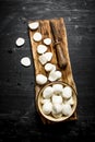 Mozzarella cheese with an old knife on the Board. Royalty Free Stock Photo