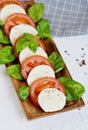 Mozzarella cheese with red tomatoes and basil leaves Royalty Free Stock Photo