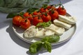 Mozzarella cheese, tomato, basil  salad  on a light background Royalty Free Stock Photo