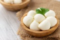 Mozzarella cheese in wooden bowl Royalty Free Stock Photo