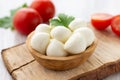 Mozzarella cheese in wooden bowl Royalty Free Stock Photo