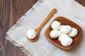 Mozzarella cheese in a wooden bowl on the table Royalty Free Stock Photo