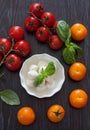 Mozzarella, cherry tomatoes and basil Royalty Free Stock Photo