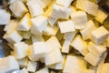 Mozzarella cut into cubes ready to be used Royalty Free Stock Photo