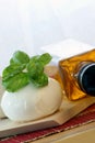 mozzarella with fresh organic basil leaf