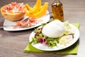 Mozzarella and ham and melon Royalty Free Stock Photo