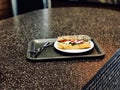 Mozzarella Sandwich in Poppy Seed Bread served with Tray. Royalty Free Stock Photo