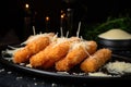 mozzarella sticks with grated cheese on top