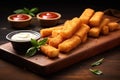 mozzarella sticks on a wooden board