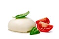 Mozzarella with tomato slices and basil on white background Royalty Free Stock Photo