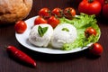 Mozzarella, vegetables and tomatoes