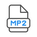 Mp2 document file icon, sleek outline design with a touch of color for video formats Royalty Free Stock Photo