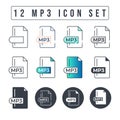 Mp3 File Format Icon Set. 12 Mp3 icon set Royalty Free Stock Photo