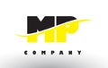 MP M P Black and Yellow Letter Logo with Swoosh.