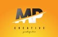 MP M P Letter Modern Logo Design with Yellow Background and Swoosh.