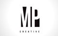 MP M P White Letter Logo Design with Black Square.