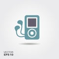 Mp3 player headphones Icon in flat style isolated on grey background.