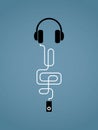 MP3 player, headphones, treble clef Royalty Free Stock Photo