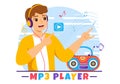MP3 Player Vector Illustration with Musical Notation, Headphones, Headset and Phone of Music Listening Devices in Mobile App Royalty Free Stock Photo