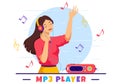 MP3 Player Vector Illustration with Musical Notation, Headphones, Headset and Phone of Music Listening Devices in Mobile App Royalty Free Stock Photo