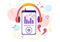 MP3 Player Vector Illustration with Musical Notation, Headphones, Headset and Phone of Music Listening Devices in Mobile App Royalty Free Stock Photo