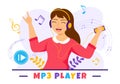 MP3 Player Vector Illustration with Musical Notation, Headphones, Headset and Phone of Music Listening Devices in Mobile App Royalty Free Stock Photo