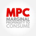 MPC Marginal Propensity to Consume - proportion of an increase in income that gets spent on consumption, acronym text concept Royalty Free Stock Photo