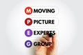 MPEG - Moving Picture Experts Group acronym with marker, concept background