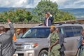 Mpika, Zambia - April, 17th 2015: The Zambian president Edgar Chagwa Lungu driving in a car