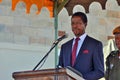 Mpika, Zambia - April, 17th 2015: The Zambian president Edgar Chagwa Lungu giving a speech