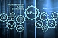 MPLS. Multiprotocol Label Switching. Routing Telecommunications Networks Concept on virtual screen. Royalty Free Stock Photo