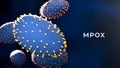 Mpox (Monkeypox) virus. 3d illustration of viral structure on blue background. Current epidemic of