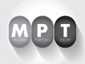 MPT Modern Portfolio Theory - mathematical framework for assembling a portfolio of assets, acronym text concept background