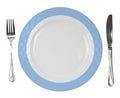 Ãâ¢mpty plate with fork and knife isolated on white transparent background, top view
