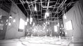 Empty warehouse space with variety of electrical cables and white lamps. Showroom concept. AI generative art