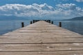 Mpty wooden jetty on the lake shore