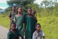 A group of African schoolgirls in green school uniform