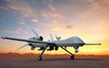 MQ-9 Reaper drone in sunset Royalty Free Stock Photo