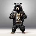 Hip-hop Bear: A Stylish Japanese Black Bear In 3d Render